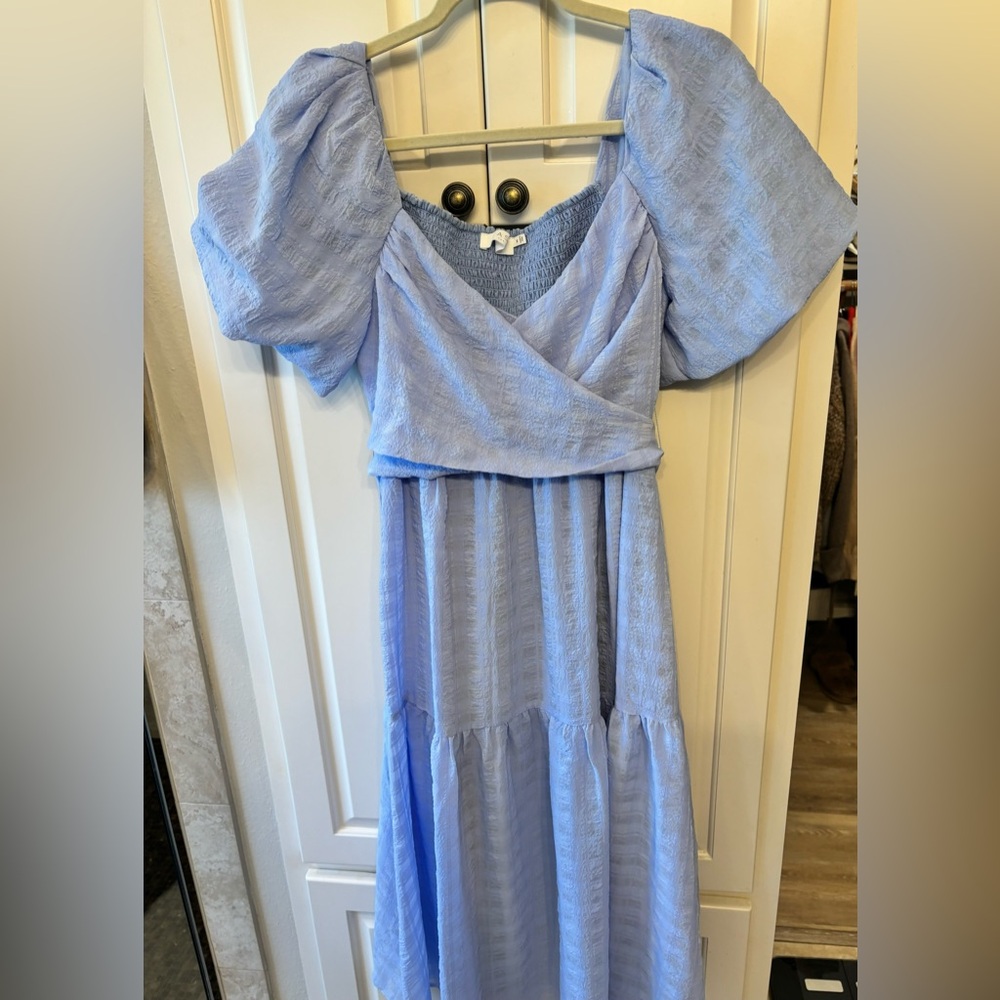Astr Light Blue Puff Sleeve Dress
